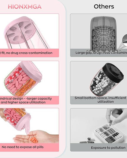 Pill Dispenser with 7 Large Compartments, Pill Bottle Organizer for Travel, Supplement Organizer with Anti-Mixing Design, Pink