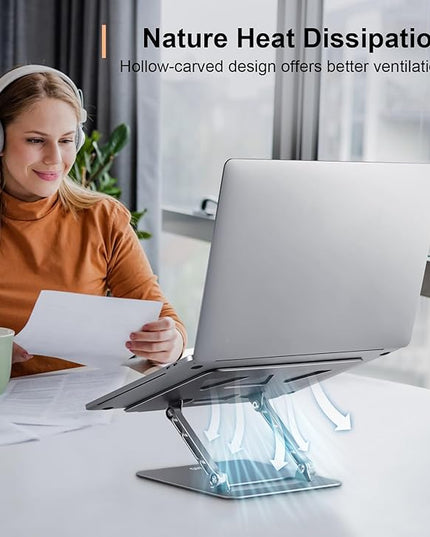 Adjustable Laptop Stand for Desk,Portable Laptop Stand Holder and Riser,Foldable Aluminum Notebook Computer Stands for MacBook Air Pro HP Lenovo Dell Samsung Chromebook, 10-15.6 inch, Grey