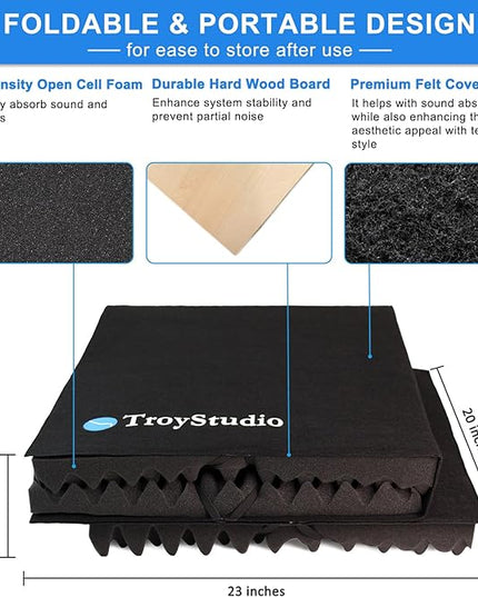 TroyStudio Large Microphone Isolation Shield, Foldable Vocal Booth Reflection Filter, 2 Inches Thick Acoustic Foam Panel Music Sing Podcast Recording Studio Adjustable Sound Box for Desk & Laptop