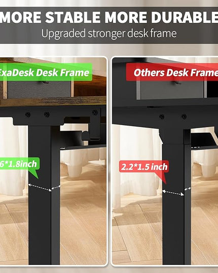48 * 30 Inches Electric Standing Widened Desk Adjustable Height with 4 Drawers, Double Storage Shelves Stand Up Desk, Home Office Workstation Sit Stand up Desk (Rustic Brown)