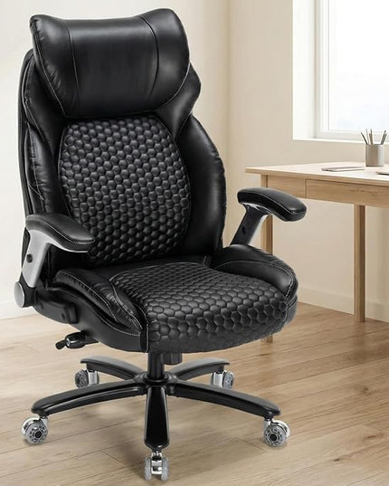 Big and Tall Office Chair,500lbs Capacity Ergonomic Desk Chair for Heavy People,PU Leather Swivel Rolling Computer Chair with Padded Flip-up Arms,High Back Executive Office Chair,Black