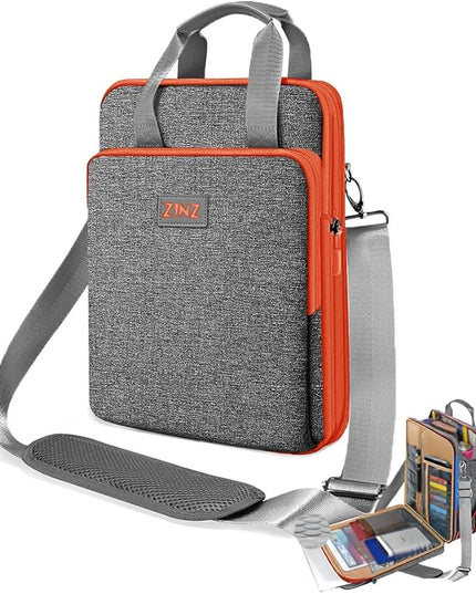 ZINZ 12.3-13 Inch Travel Laptop Shoulder Bag with Expandable Compartment and Valuables Compartment -Gray-Orange edge