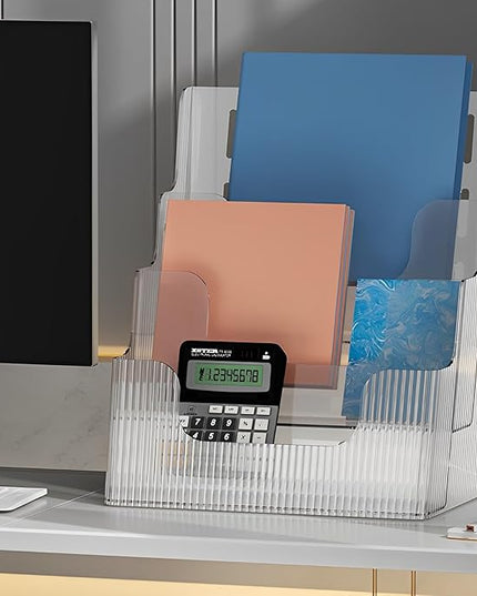 Gagee 2 Pack Brochure Display Stand or Wall Mount 8.5 x 11 inch,3 Tier Magazine Holder,Clear Stands for Display Literature,Brochures,Pamphlet,Flyer,Paper Document