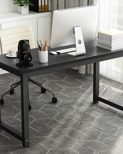 Tribesigns Computer Desk, 55 inch Large Office Desk Computer Table Study Writing Desk for Home Office, Black + Black Leg