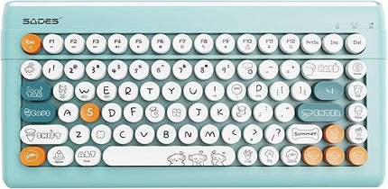 Wireless Bluetooth Keyboard for iPads Tablet Mac PC Laptop Desktop Smart Phone,Cute Typewriter Style Computer Keyboards with Round Raised Keycaps,Mini iPad Keyboard for Kids Girl Women-Blue Colorful