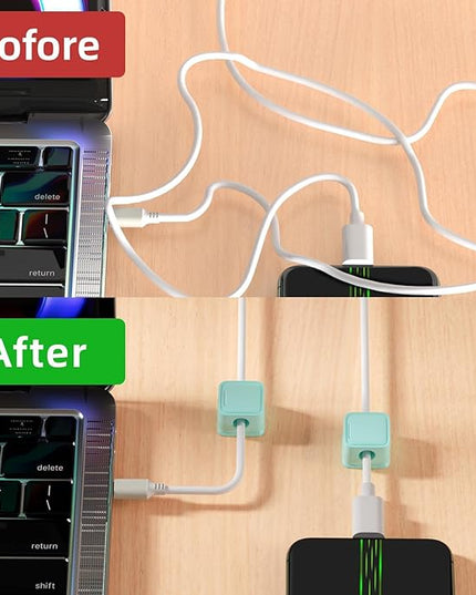 8 Pack Magnetic Cord Organizer, Easy Secure Adhesive Cable Management, Wire Holder Keeper Organizer Management, Hide Or Organize Phone USB Charger Cable for Home,Office,Car,Desk,Nightstand-Blue