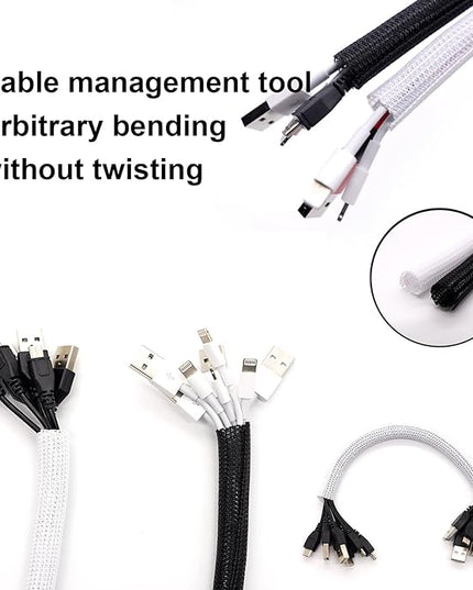 25ft – 1" Split Braided Cable Sleeve – Self-Wrapping Wire Loom Cord Protector for Power Cords, PC, TV, Automotive, and Audio Cable Management – Flexible Cable Organizer – Black