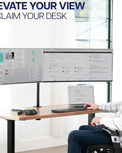 VIVO Dual Ultrawide Monitor Desk Mount, Heavy Duty Fully Adjustable Steel Stand, Holds 2 Computer Screens up to 38 inches and Max 10kg Each, Black, STAND-V038