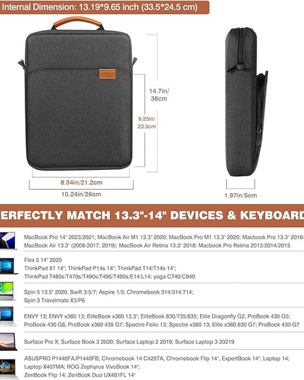 MoKo 13.3-14 Inch Laptop Sleeve Bag Fits MacBook Pro M3/M2 14" 2023, MacBook Pro 13" M2, Air 13.6 M3/M2,Tab S8 Ultra 14.6,Handle Carrying Case with Shoulder Strap, Black & Gray