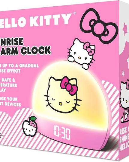 Hello Kitty Sunrise Alarm Clock - Multicolor Lights, USB Charging, LED Display, and Snooze Function