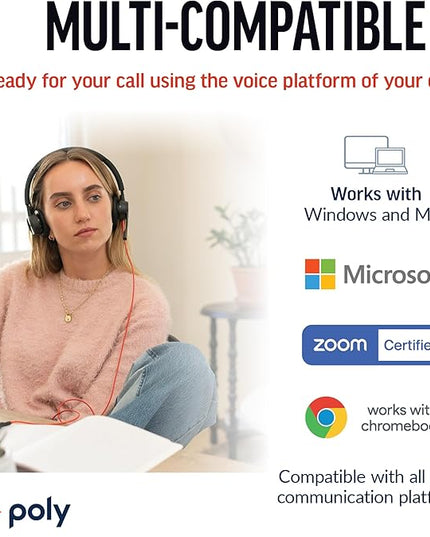 Poly Blackwire 8225 Premium Wired Headset (Plantronics) – Active Noise Canceling – Hi-fi Stereo - Connect to PC/Mac - Works w/Teams, Zoom - Amazon Exclusive