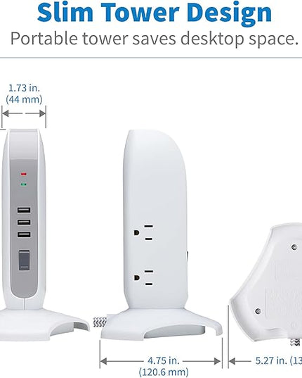 Tripp Lite TLP66USB Surge Protector Tower with USB Ports, 1200 Joules, 5-Outlets, 3 USB Ports, 6ft Heavy-Duty Braided Extension Cord, Desk Charging Tower, Dorm Essentials, Tower Power Strip with Surge
