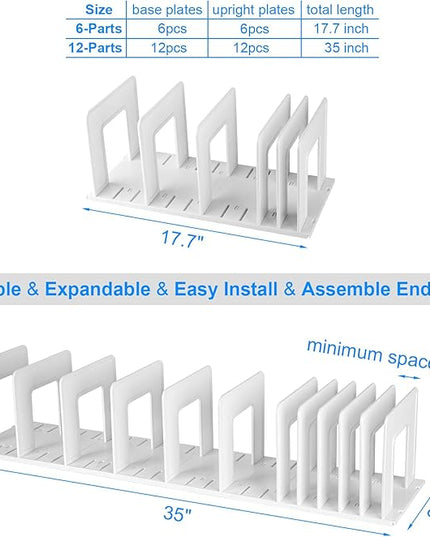 Adjustable Vertical File Sorter Sturdy Plastic Expandable Upright File Holder, Desktop Binder Organizer, Home School Office Organization Bookshelf Divider, Assemble Easily Endlessly, White