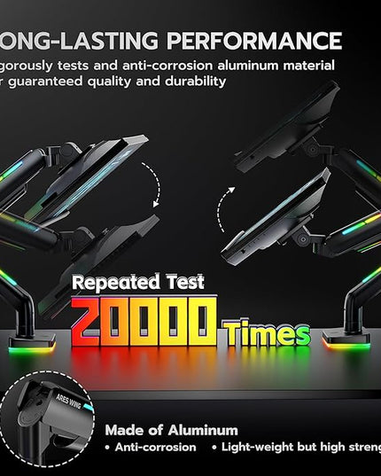 Ultrawide Monitor arm for 17-49'' Heavy Duty Screen up to 44lbs, Gas Spring Single Monitor Arm with RGB Light, Adjustable Gaming Computer Monitor Arm for Desk, Black