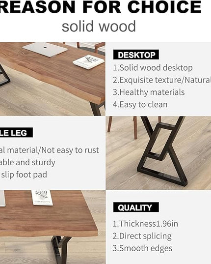 Solid Wood 55-inch Computer Desk - Large Office Desk for Home Office, Modern and Simple Design, Industrial Executive Work Table, Steady Home Office Bedroom Furniture for Study Reading Writing Dining