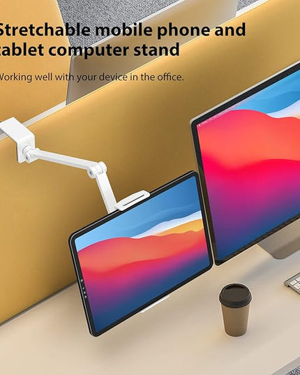 BEWISER iPad Desk Mount, Tablet Stand Holder for Desk or Bed,Rotate 360 Degrees of Flexible, Height and Angle Adjustable, Aluminium Alloy Arm Clamp Mount Compatible with4.7-15.6" Screen (Space Gray)