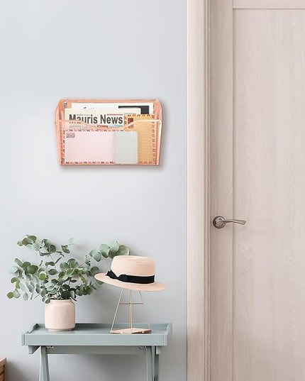 EASEPRES 3 Single Pocket Mesh Hanging File Organizer, Vertical Wall Mounted Magazine File Holder, Mount Basket Mail Paper Document Folder Organizing for Office, Home and School, Rose Gold