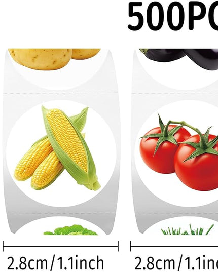 500 Pcs Funny Vegetable Stickers Roll, 10 Styles Cartoon Cute Vegetable Stickers for Teens, Waterproof Vinyl Stickers for Journal Scrapbook, Party Favors Classroom Rewards (500 per Roll)