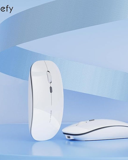 Uciefy Q5 Slim Rechargeable Wireless Mouse, 2.4G Portable Optical Silent Ultra Thin Wireless Computer Mouse with USB Receiver and Type C Adapter, Compatible with PC, Laptop, Notebook, Desktop White