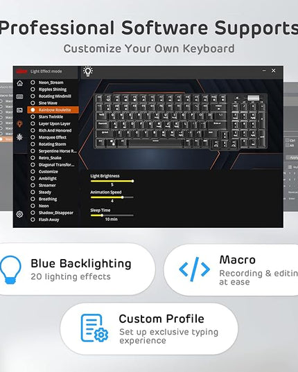 RK ROYAL KLUDGE RK96 90% 96 Keys BT5.0/2.4G/USB-C Hot Swappable Mechanical Keyboard, Wireless Mechanical Keyboard with Magnetic Wrist Rest, Blue Backlight (Blue Switch)
