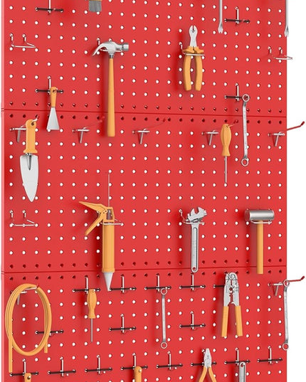TORACK 3 PCS Metal Pegboard Panels(12x24 inch) for Wall Garage Tools Storage Pegboard System for Workbench, Modular Peg Board Tool Organizer Board Kit(Pack of 3, Red)