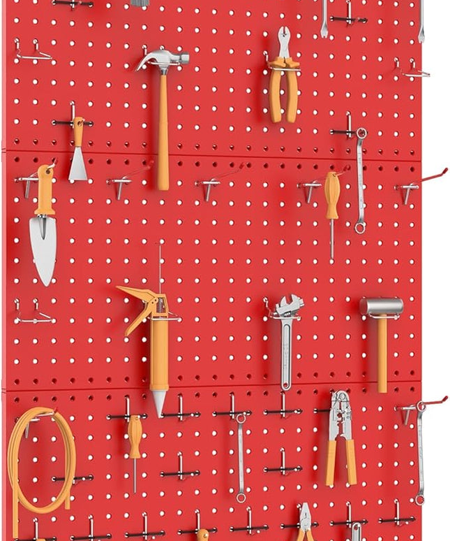 TORACK 3 PCS Metal Pegboard Panels(12x24 inch) for Wall Garage Tools Storage Pegboard System for Workbench, Modular Peg Board Tool Organizer Board Kit(Pack of 3, Red)