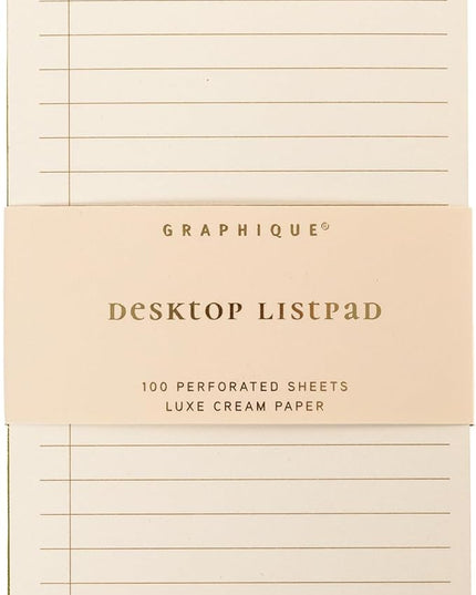 Graphique Post-Bound List Pad Luxe Collection, Perforated Sheets To-Do Notepad, Hardcover Binding, Gold Foil Embossing, 100 Pages, 4” x 9.75”, Olive Green