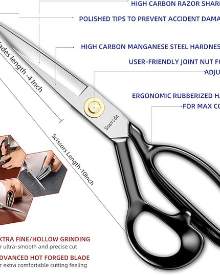 Fabric Scissors - 10 Inch Heavy Duty Tailor Shears for Fabric Cutting - Ultra Sharp Cloth Scissors - Multipurpose Utility Dressmaker Leather Titanium (10Inch)