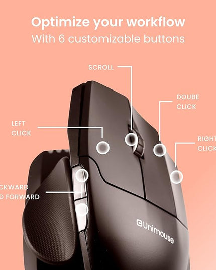 Contour Unimouse Ergonomic Vertical Mouse Adjustable 35°-70° Tilt Angle, 6 Programmable Buttons for Productivity, Customizable Thumb Rest for Wrist Pain Relief | Plug & Play Mac/PC - Wired - Right
