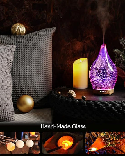 Porseme Essential Oil Diffuser 3D Firework Glass Aromatherapy Ultrasonic Humidifier Rose Gold, Auto Shut-Off, Timer Setting, BPA Free, Aroma Decoration for Home, Office, Gym, Spa, Premium Gift 150ml