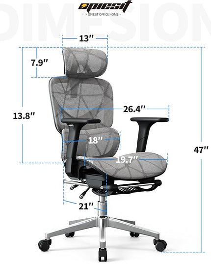 Office Chair with 3D Adjustable Lumbar Support,Ergonomic Computer Chair,Adjustable Headrest and Armrests, 400lbs Capacity,Tilt-Swivel,Premium Mesh Desk Chair for Office,Home & Gaming (Grey)