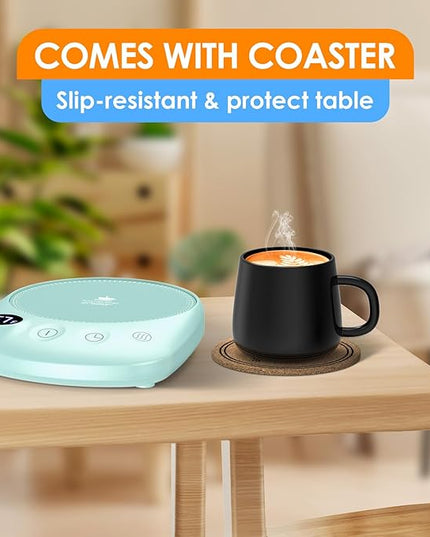 KitchekShop Coffee Mug Warmer - Fastest Heating & Highest Temperature, Coffee Cup Warmer for Desk Auto Shut Off, 4 Temp Settings & 1-12H Timer, Smart Electric Beverage Warmer for Coffee, Tea (Green)