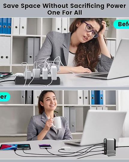 USB C Fast Charger : Fast Charging Station : 285W-8 Port Desktop Multiple Devices Power Adapter for Laptop MacBook Pro/Air, DELL, Tablet iPad Pro/Air, iPhone 16/15/14, Galaxy S23/22