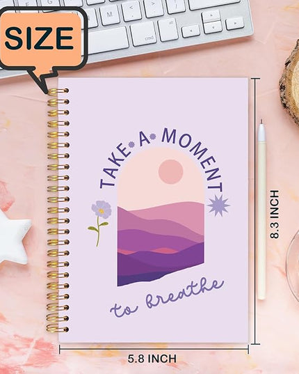 FDHSPAAM Purple Mental Health Spiral Journal Notebook 5.5x8.3in, Take A Moment to Breathe Inspirational Notebooks for Note Taking, Therapy Office Must Haves, Hardcover Notebook Journal