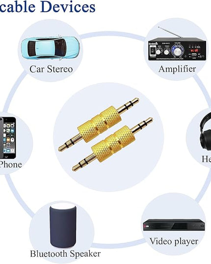 Voluty Tek 3.5mm to 3.5mm Male to Male Audio Headphone Adapter,Gold Plated 1/8" Stereo Coupler Connector for Speakers MP3 Players 2pcs