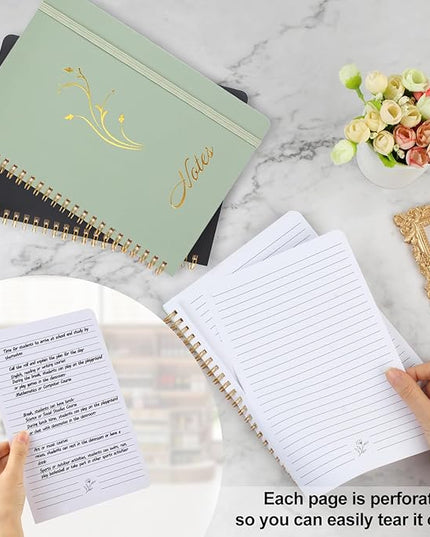 Joyberg Aesthetic Spiral Notebook, 2PCS Cute Notebook, 8.3" x 6" Notebook For Women, A5 Spiral Journal Notebook for Office/School/Home (Green & Black)