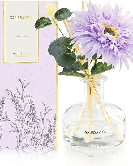 Reed Diffusers Set Lavender Scent with Transparent Bottle, 7.10 oz Diffusers for Home with 7 Diffuser Sticks, Reed Diffuser for 120 Days, Long Lasting Scent for Bedroom, Spa and Sleep Support