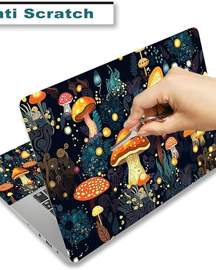 Laptop Skin Sticker Decal Cover, 11.6”12" 13" 13.3" 14" 15" 15.4" 15.6" Laptop Netbook Skin Sticker Cover Art Notebook Protector (2 Wrist Pad Included), Removable Reusable, Cute Fantasy Mushroom