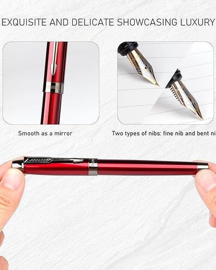 BOCIYER Fountain Pen with Fine Nib & Black Ink, Refillable & Elegant Bent Nib Design, Calligraphy Pens for Writing, Best Fountain Pen for Smooth & Fancy Writing (Red)