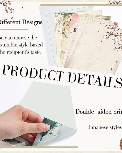 Supervitae 120 Sheet Japanese Stationery Paper for Letter Writing Scrapbook Paper Crafting Printing, 8.27" x 5.51", Double Sided Printing, 6 Watercolor Designs