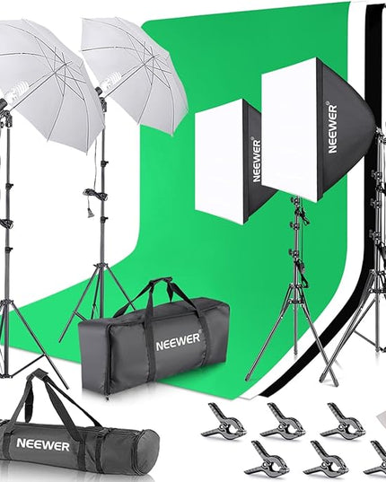 NEEWER Photography Continuous Lighting Kit with Backdrops, 8.5x10ft Stands, 5700K 800W Equivalent 24W LED Bulbs Umbrellas Softboxes Cleaning Cloth, Photo Studio Light Kit for Video Recording Streaming