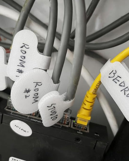 32 Write On Wire Labels - White, 1.2" x 0.63" for Electronics & Computers Cable Management