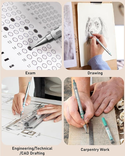 Nicpro Blocky Gear Metal Mechanical Pencil Set with Leather Case, 40PCS Art Drafting Pencil 0.5, 0.7, 0.9 & 2mm Lead Pencil with 352PCS (HB 2H 4H 2B 4B 6B Color) Lead Refills for Sketching Drawing
