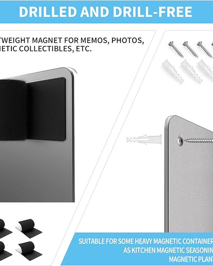 Magnetic Board,17.1" x 11.8" Magnet Display,for Magnets and Bulletin Board,Suitable for Wall, Refrigerator, Compartment, Cabinet etc,Comes with Dual Lock Tape for Easy Hanging (Silver)