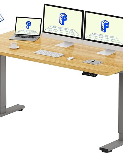 FLEXISPOT EN1 One-Piece Adjustable Stand Up Workstation 60 x 24 Inches Electric Standing Desk (Silver Frame + 60 Inches Natural Top, 2 Packages)