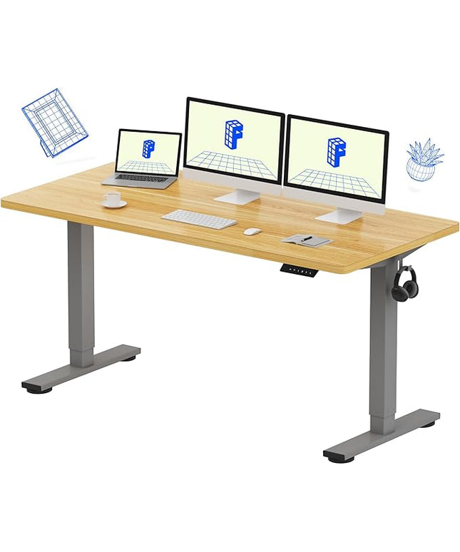 FLEXISPOT EN1 One-Piece Adjustable Stand Up Workstation 60 x 24 Inches Electric Standing Desk (Silver Frame + 60 Inches Natural Top, 2 Packages)