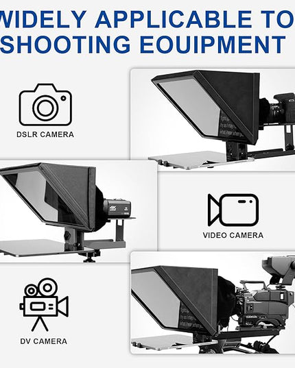 16-Inch Professional Teleprompter with Tempered Optical Glass, All-Metal Design, Remote Control & App Support, Works with Phones, Tablets, and Cameras