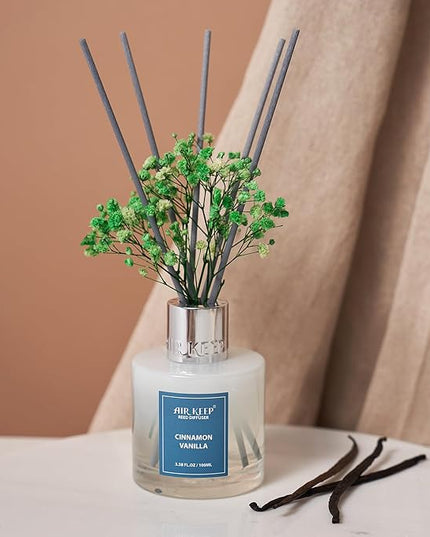 Airkeep Reed Diffuser Set,3.38 fl oz (100 ml) - Cinnamon Vanilla Oil Diffusers with 8 Reed Sticks, Home Fragrance Reed Diffuser for Bathroom Shelf Decor