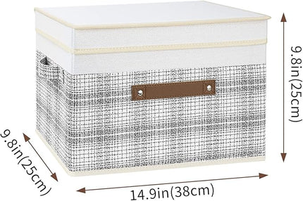 TYEERS Collapsible Storage Bins with Lids, Patchwork Design, Washable, Fabric Storage Boxes, 14.9x9.8x9.8 inches, 3 Pack, Gray