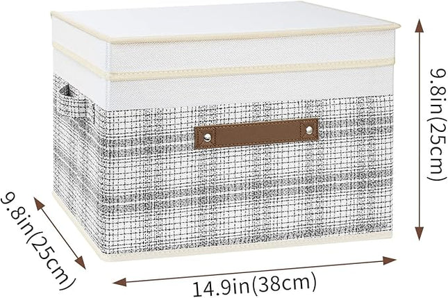 TYEERS Collapsible Storage Bins with Lids, Patchwork Design, Washable, Fabric Storage Boxes, 14.9x9.8x9.8 inches, 5 Pack, Gray
